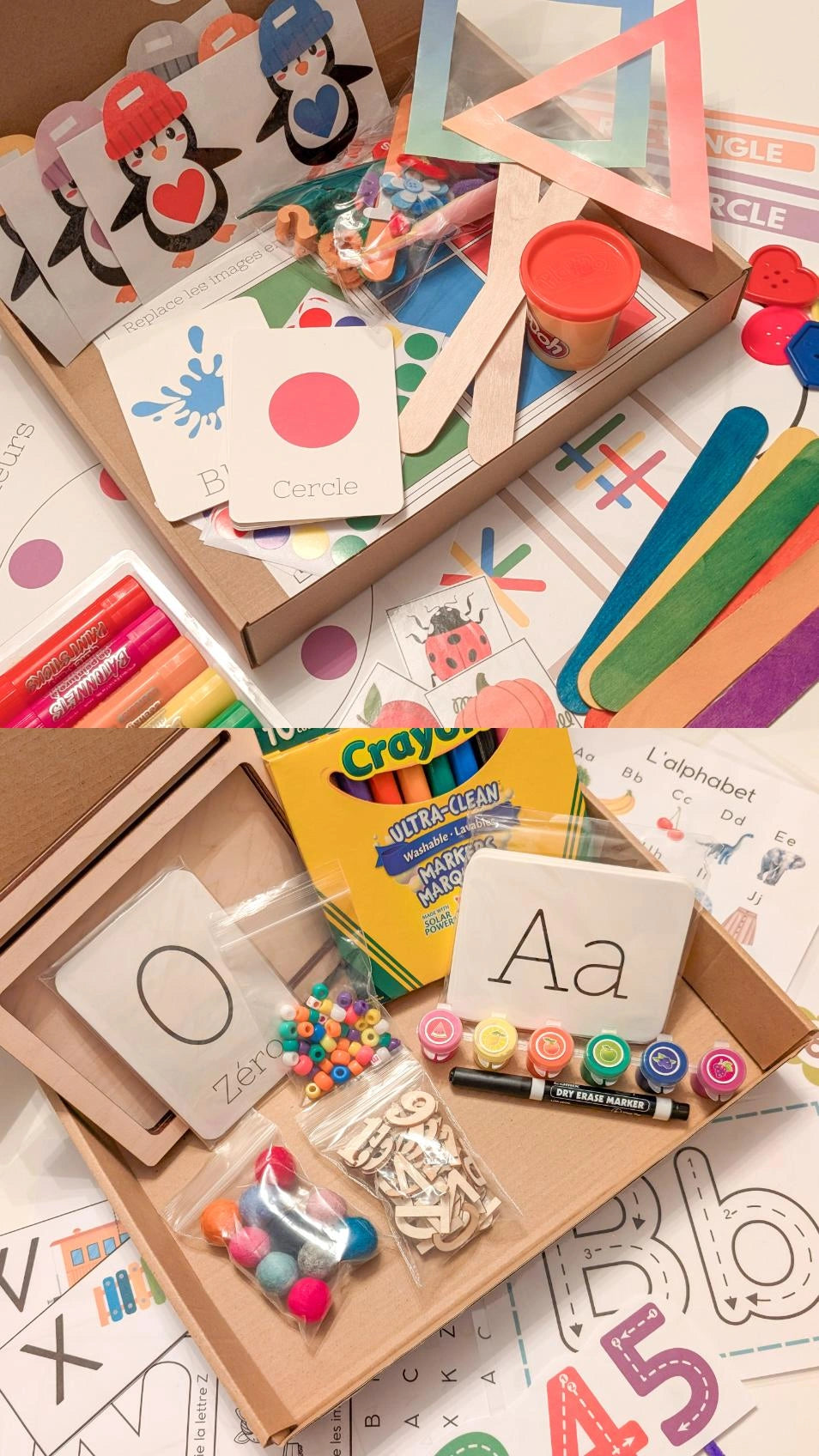 Duo Boîtes d'apprentissage Couleurs & Formes + Lettres & Chiffres (sans plateau de traçage)